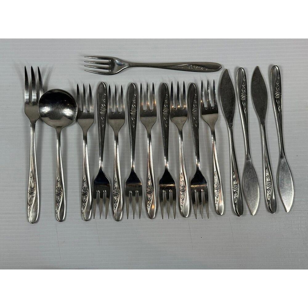 16pc Vintage SIPELIA DE-LUXE Cutlery Stainless Steel‎ Sheffield England Rose MCM